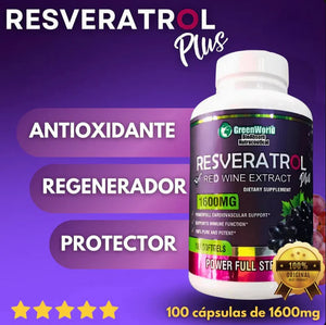 RESVERATROL™ 1600 mg - El Secreto para Combatir el Envejecimiento - 100 capsulas